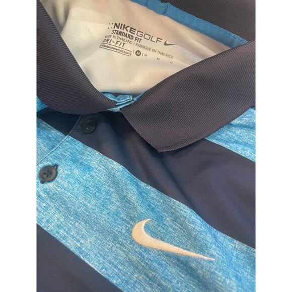 NIKE POLO GOLF SHIRT 2016 VICTORY BOLD STRIPES SZ M BLUE PICKABLE SPORTY TENNIS - Picture 10 of 10